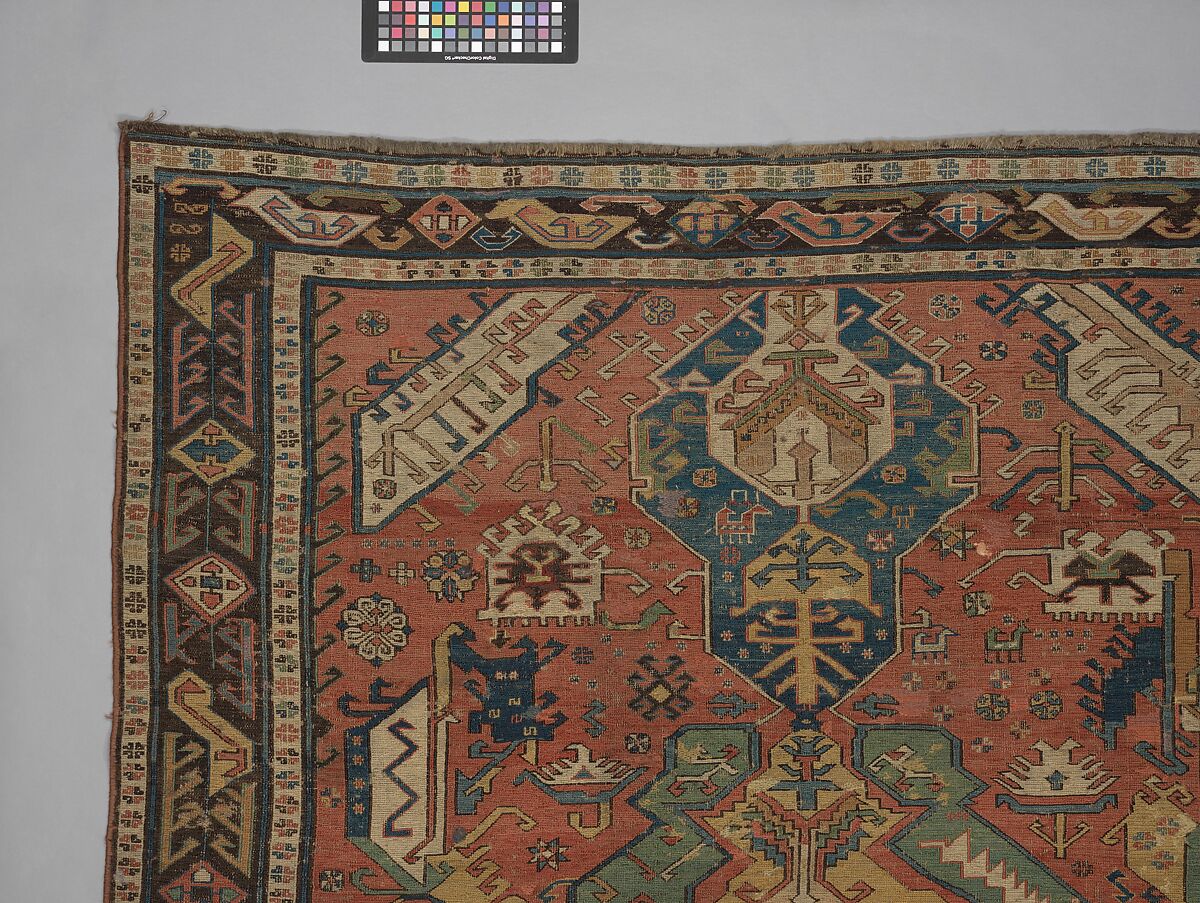 Carpet with a Geometricized Medallion Design, Wool (warp, weft); sumak