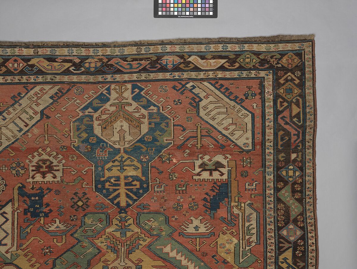 Carpet with a Geometricized Medallion Design, Wool (warp, weft); sumak