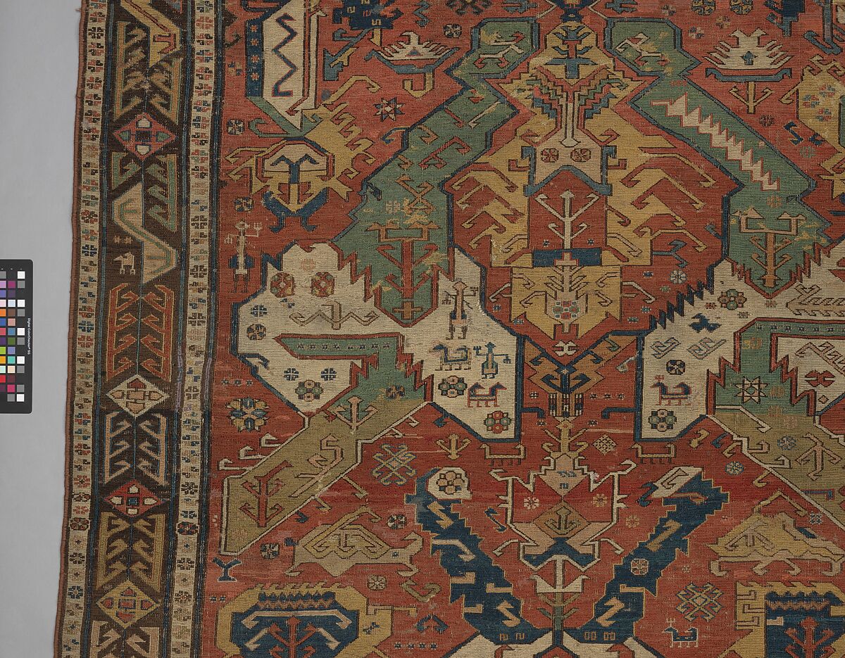 Carpet with a Geometricized Medallion Design, Wool (warp, weft); sumak