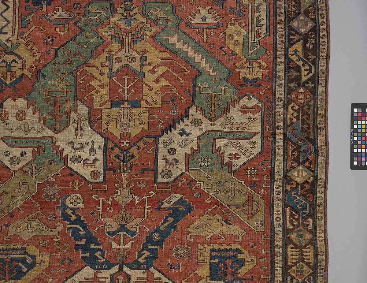 Carpet with a Geometricized Medallion Design, Wool (warp, weft); sumak