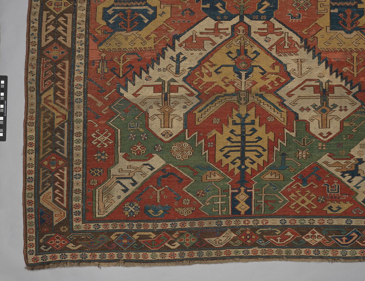 Carpet with a Geometricized Medallion Design, Wool (warp, weft); sumak