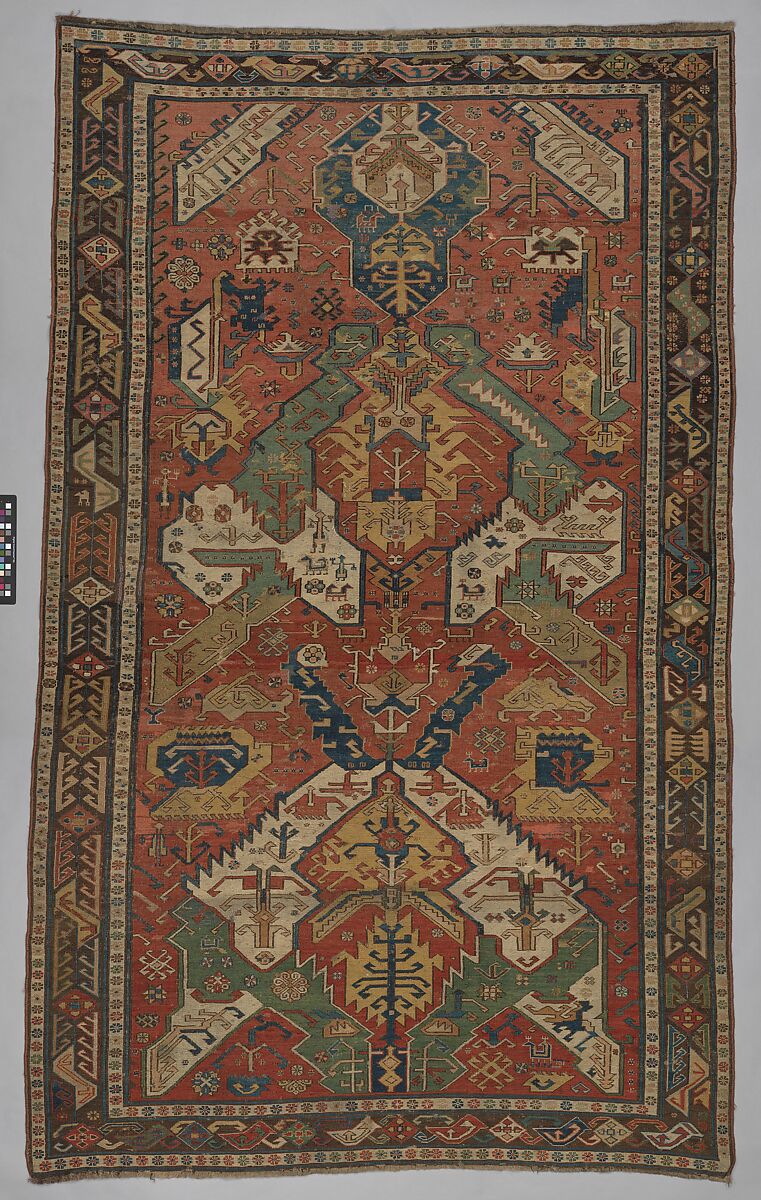 Carpet with a Geometricized Medallion Design, Wool (warp, weft); sumak 