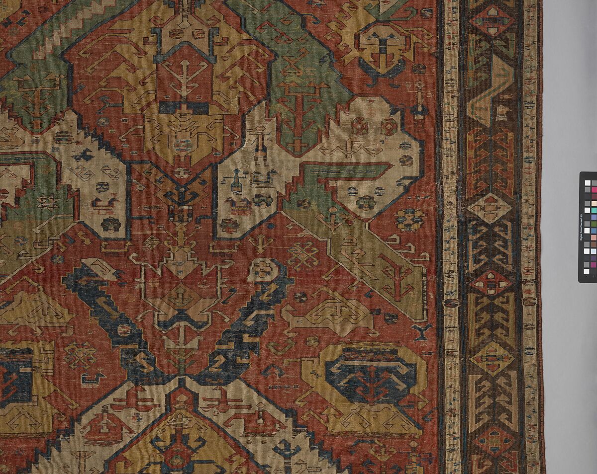 Carpet with a Geometricized Medallion Design, Wool (warp, weft); sumak