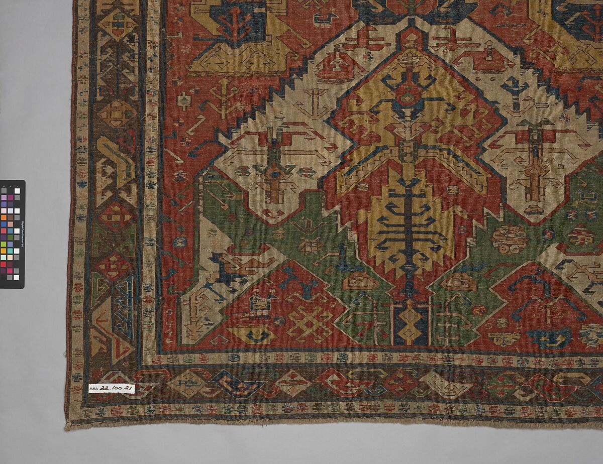 Carpet with a Geometricized Medallion Design, Wool (warp, weft); sumak
