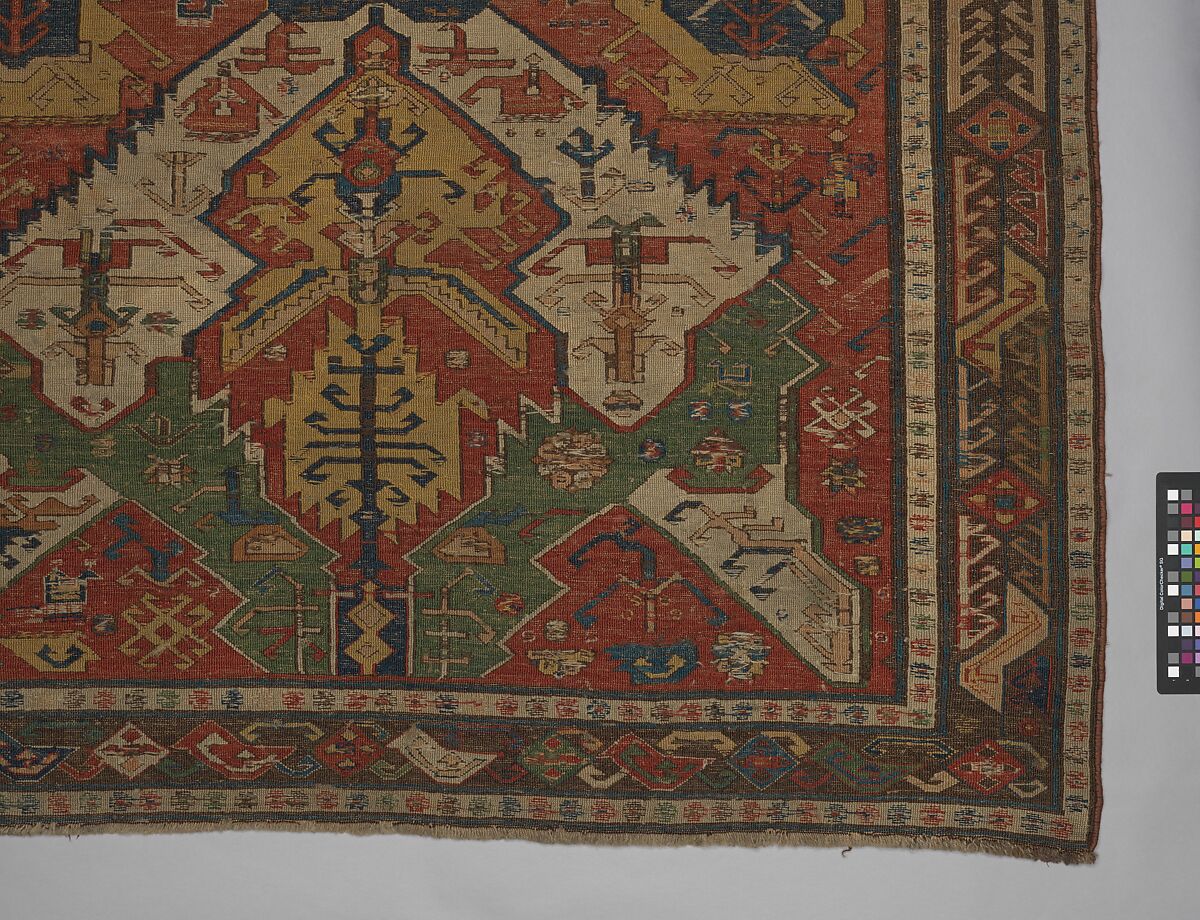 Carpet with a Geometricized Medallion Design, Wool (warp, weft); sumak