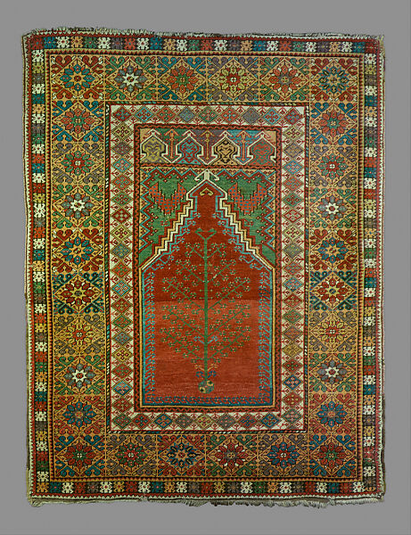 Prayer Rug with Niche Design, Wool (warp, weft, and pile); symmetrically knotted pile 