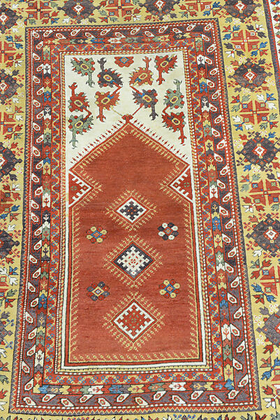 Prayer Rug with Niche Design, Wool (warp, weft, and pile); symmetrically knotted pile