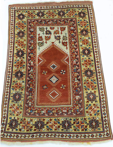 Prayer Rug with Niche Design, Wool (warp, weft, and pile); symmetrically knotted pile 