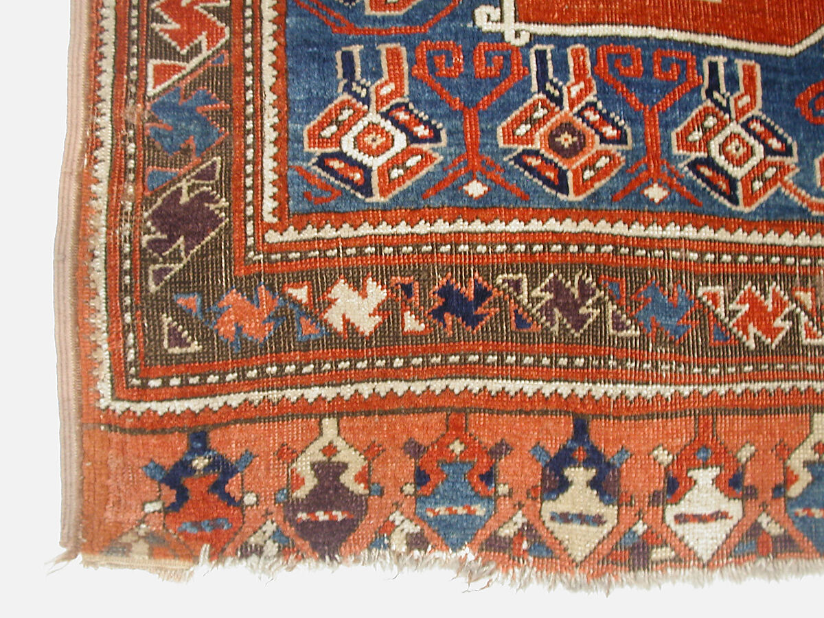 Tribal Carpet with Medallion Design, Wool (warp, weft and pile); symmetrically knotted pile