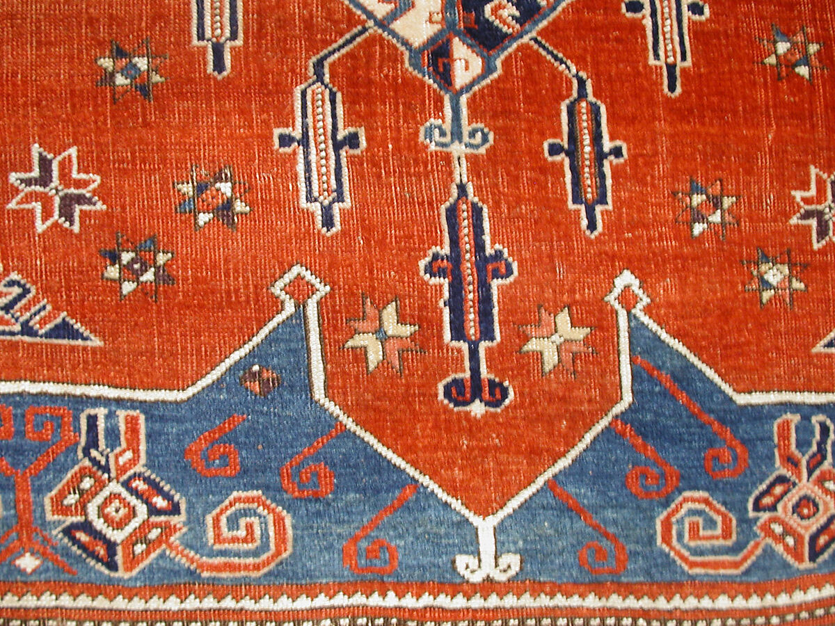 Tribal Carpet with Medallion Design, Wool (warp, weft and pile); symmetrically knotted pile