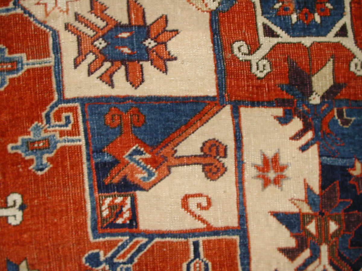Tribal Carpet with Medallion Design, Wool (warp, weft and pile); symmetrically knotted pile