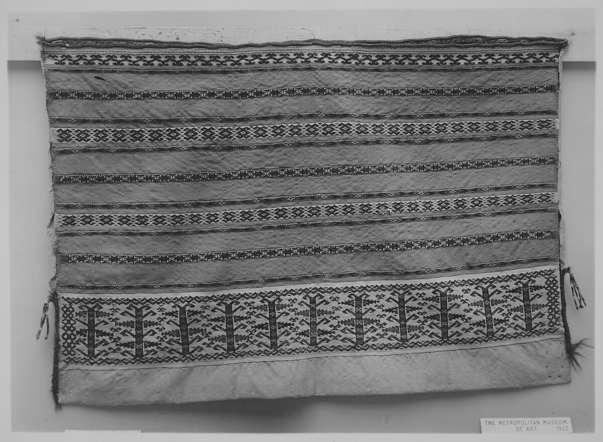 Fragment of a Storage Bag, Wool (warp and weft), cotton (weft and pile), wool (pile), silk (pile); asymmetrically knotted pile