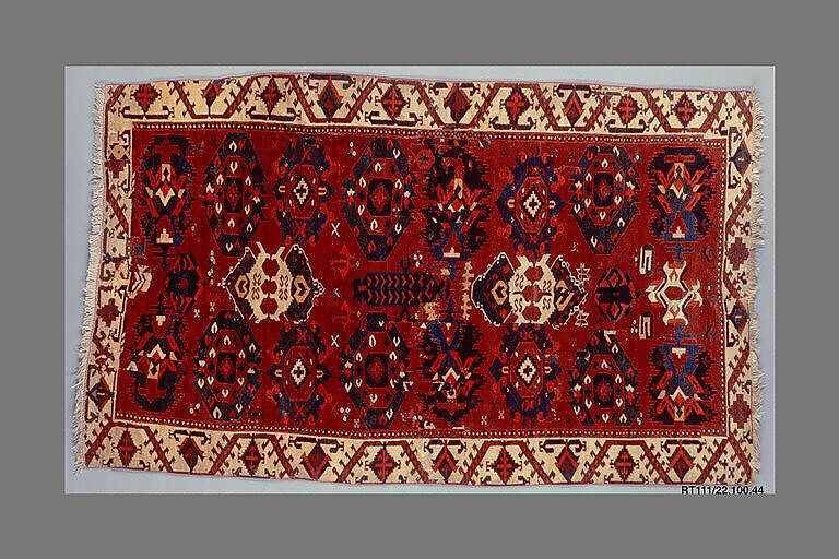 Yamut Main Carpet, Wool (warp, weft, and pile); symmetrically knotted pile 