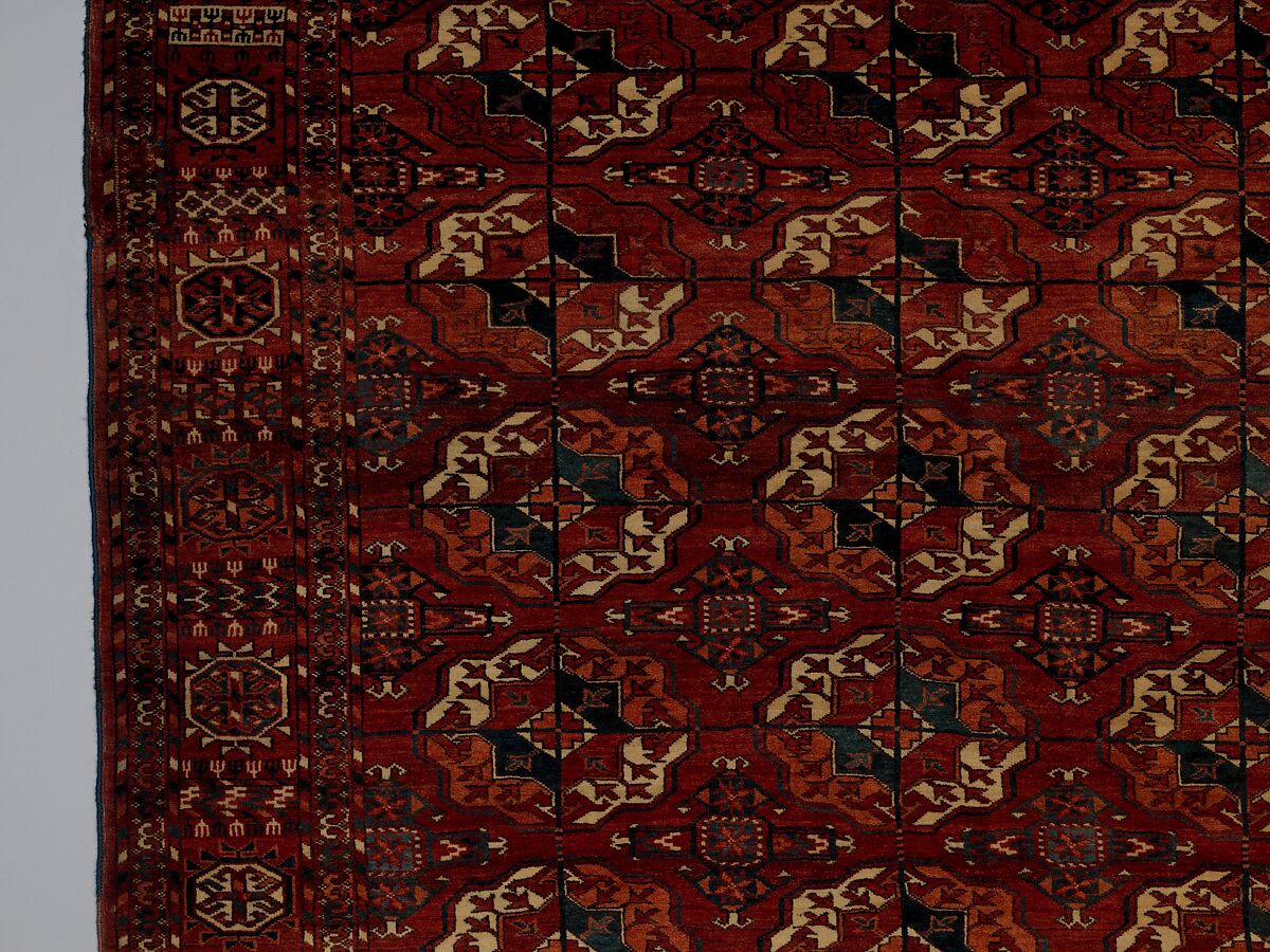 Tekke Main Carpet, Wool (warp), wool (weft and pile); asymmetrically knotted pile