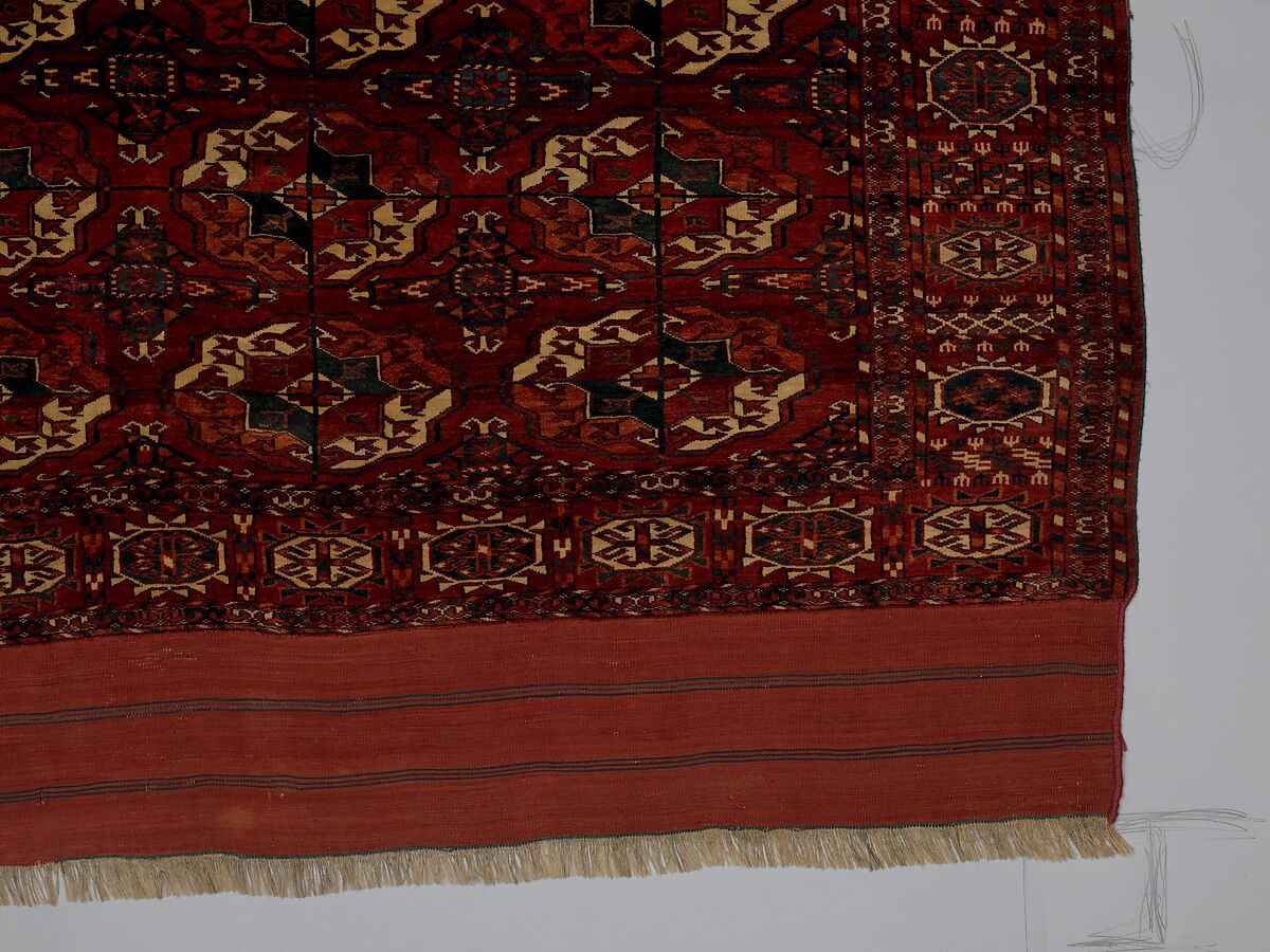 Tekke Main Carpet, Wool (warp), wool (weft and pile); asymmetrically knotted pile