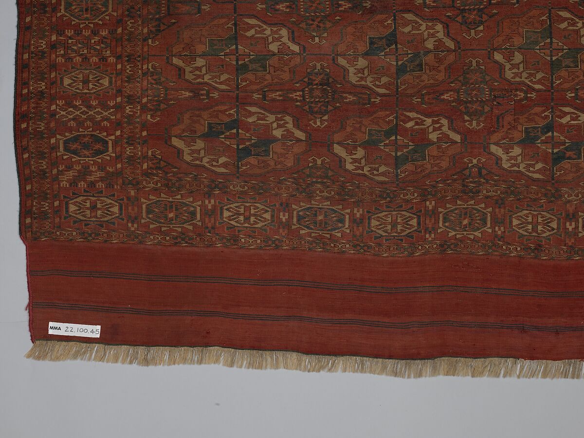Tekke Main Carpet, Wool (warp), wool (weft and pile); asymmetrically knotted pile