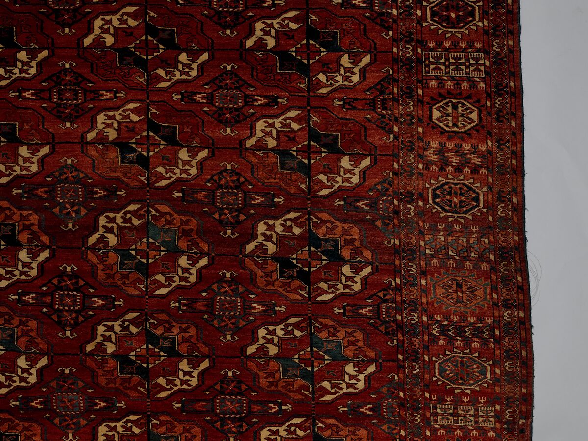 Tekke Main Carpet, Wool (warp), wool (weft and pile); asymmetrically knotted pile