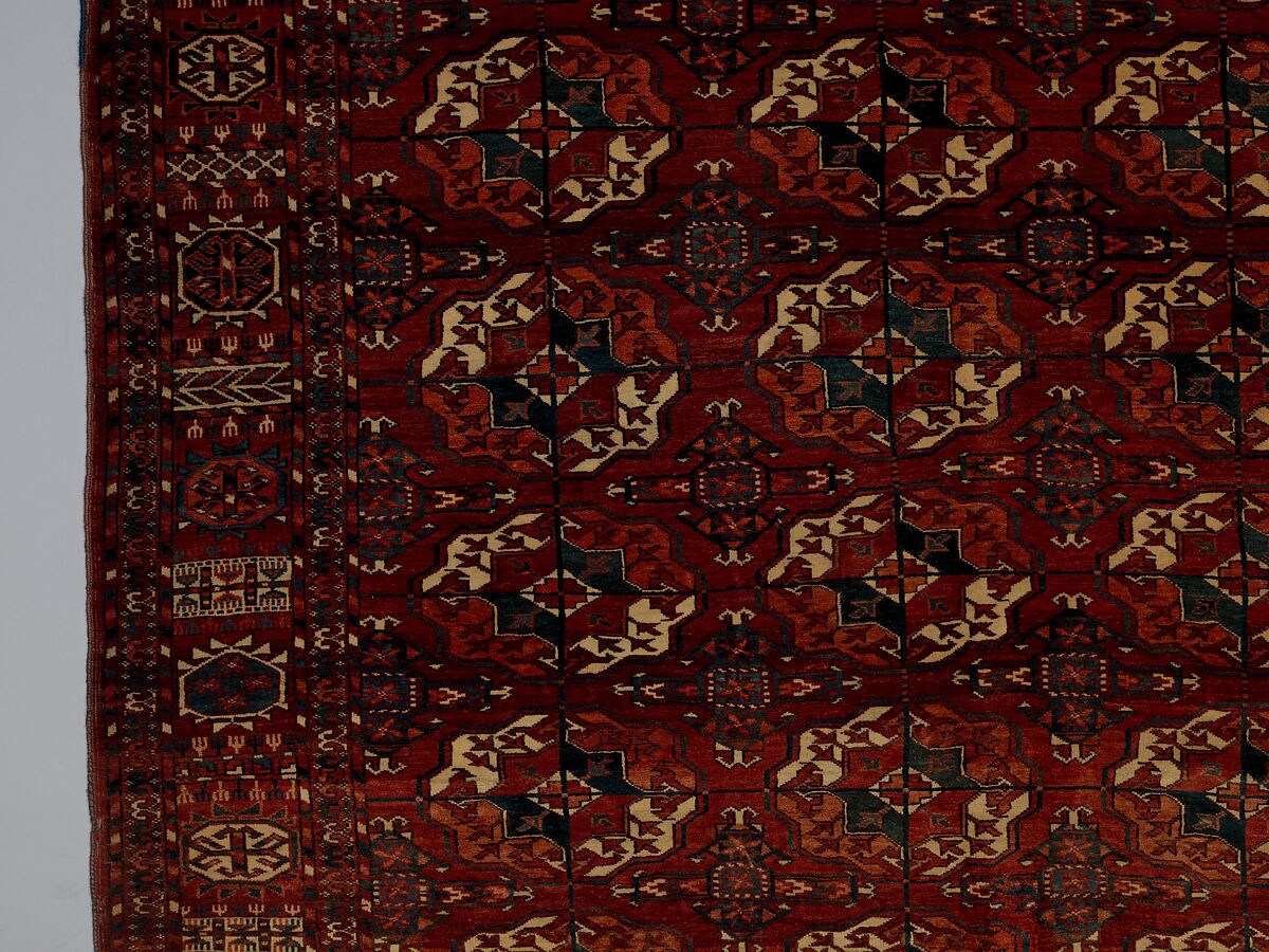 Tekke Main Carpet, Wool (warp), wool (weft and pile); asymmetrically knotted pile
