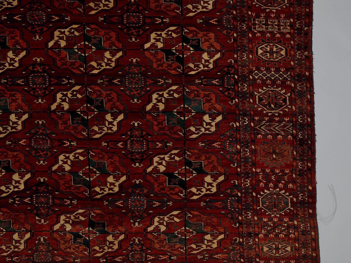 Tekke Main Carpet, Wool (warp), wool (weft and pile); asymmetrically knotted pile