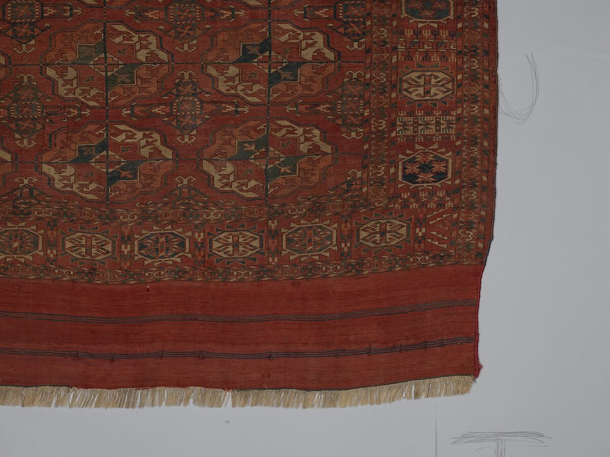 Tekke Main Carpet, Wool (warp), wool (weft and pile); asymmetrically knotted pile