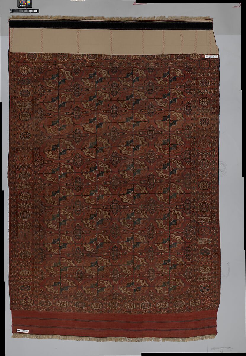 Tekke Main Carpet, Wool (warp), wool (weft and pile); asymmetrically knotted pile