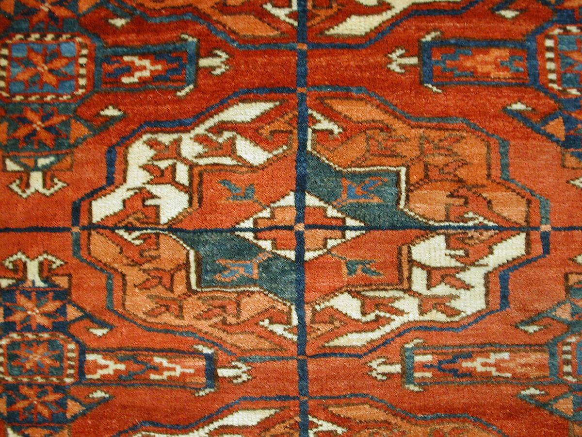 Tekke Main Carpet, Wool (warp), wool (weft and pile); asymmetrically knotted pile