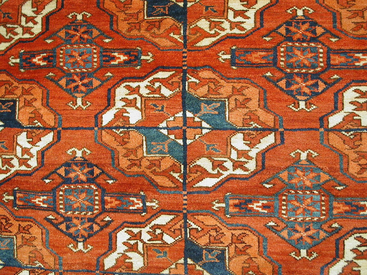 Tekke Main Carpet, Wool (warp), wool (weft and pile); asymmetrically knotted pile