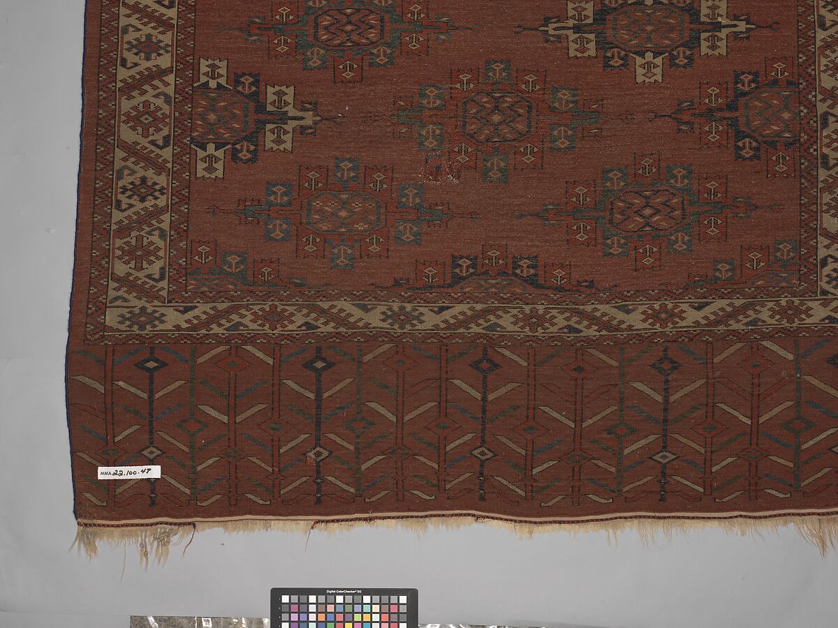 Yomut Main Carpet, Wool (warp, weft and pile); symmetrically knotted pile