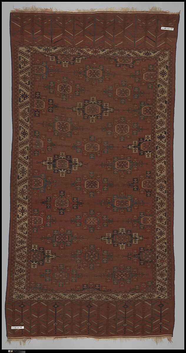 Yomut Main Carpet, Wool (warp, weft and pile); symmetrically knotted pile
