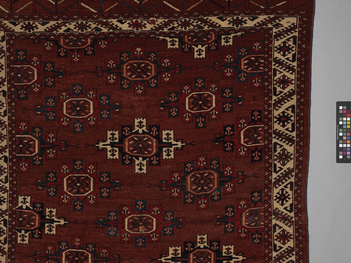 Yomut Main Carpet, Wool (warp, weft and pile); symmetrically knotted pile