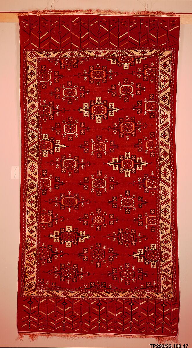 Yomut Main Carpet, Wool (warp, weft and pile); symmetrically knotted pile