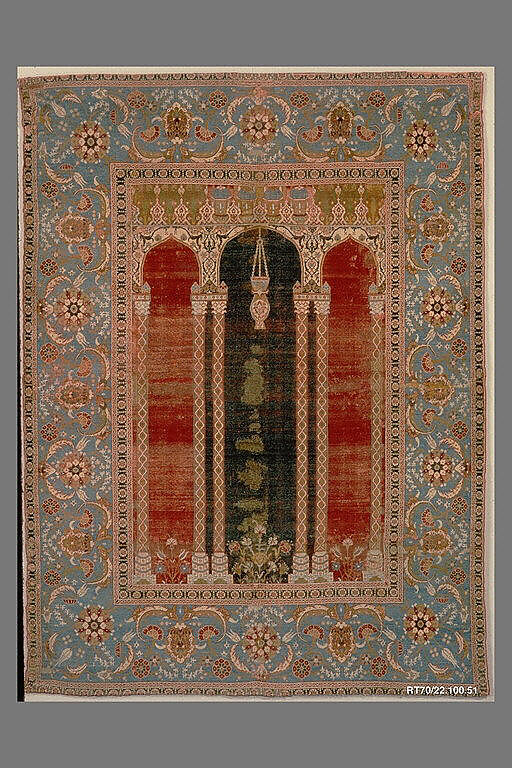 Carpet with Triple-Arch Design, Silk (warp and weft), wool (pile), cotton (pile); asymmetrically knotted pile 