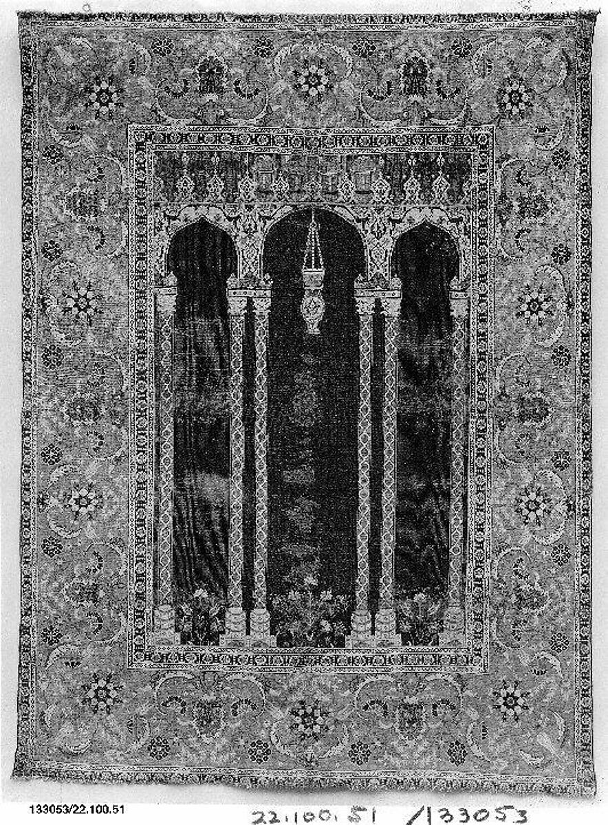 Carpet with Triple-Arch Design, Silk (warp and weft), wool (pile), cotton (pile); asymmetrically knotted pile 