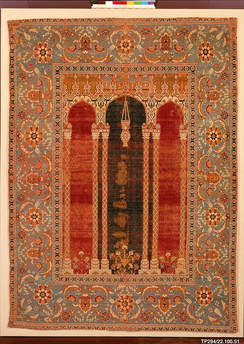 Carpet with Triple-Arch Design, Silk (warp and weft), wool (pile), cotton (pile); asymmetrically knotted pile 