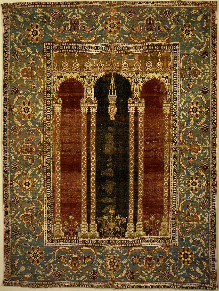 Carpet with Triple-Arch Design, Silk (warp and weft), wool (pile), cotton (pile); asymmetrically knotted pile 