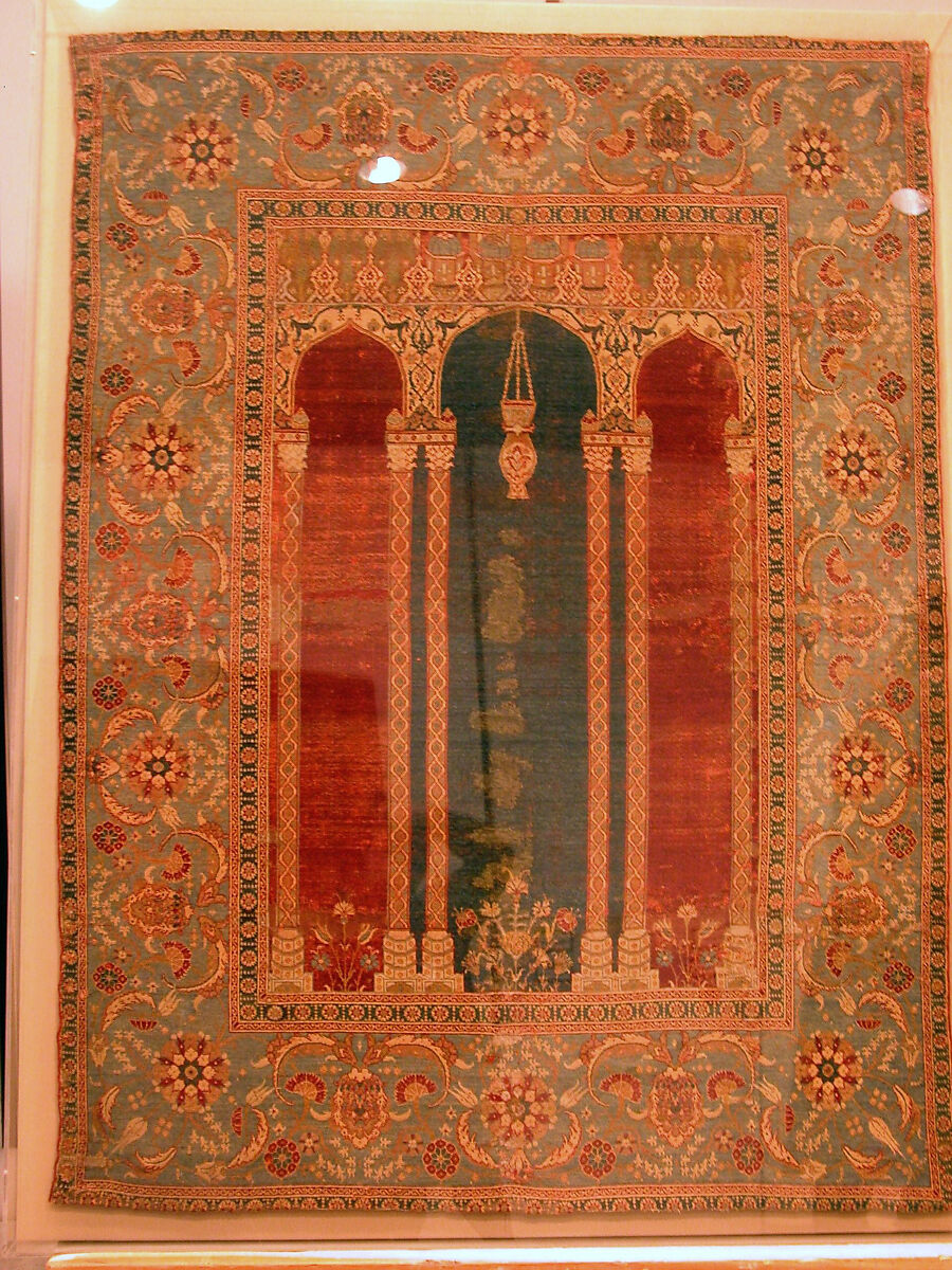 Carpet with Triple-Arch Design, Silk (warp and weft), wool (pile), cotton (pile); asymmetrically knotted pile 
