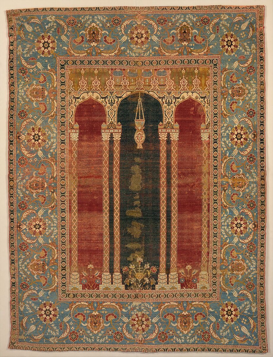 Carpet with Triple-Arch Design, Silk (warp and weft), wool (pile), cotton (pile); asymmetrically knotted pile 