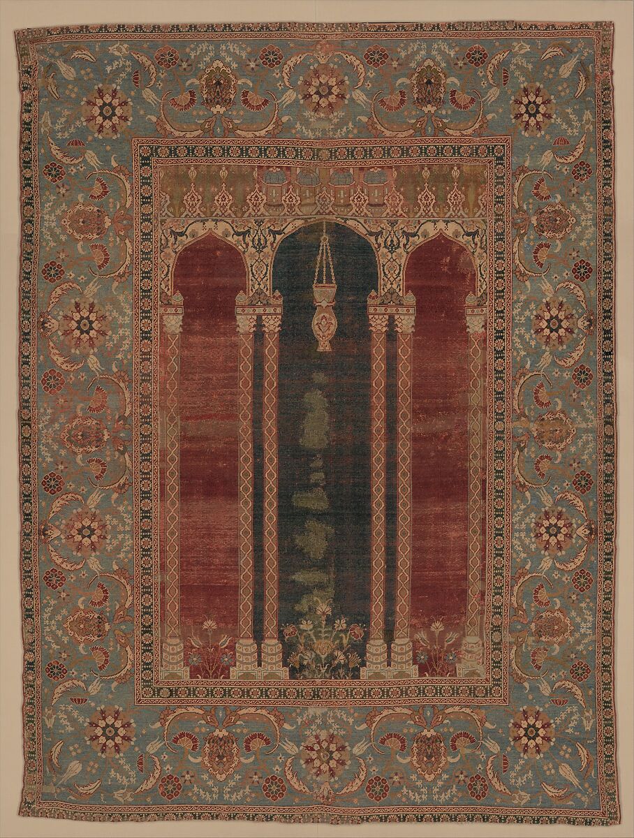 Carpet with Triple-Arch Design, Silk (warp and weft), wool (pile), cotton (pile); asymmetrically knotted pile