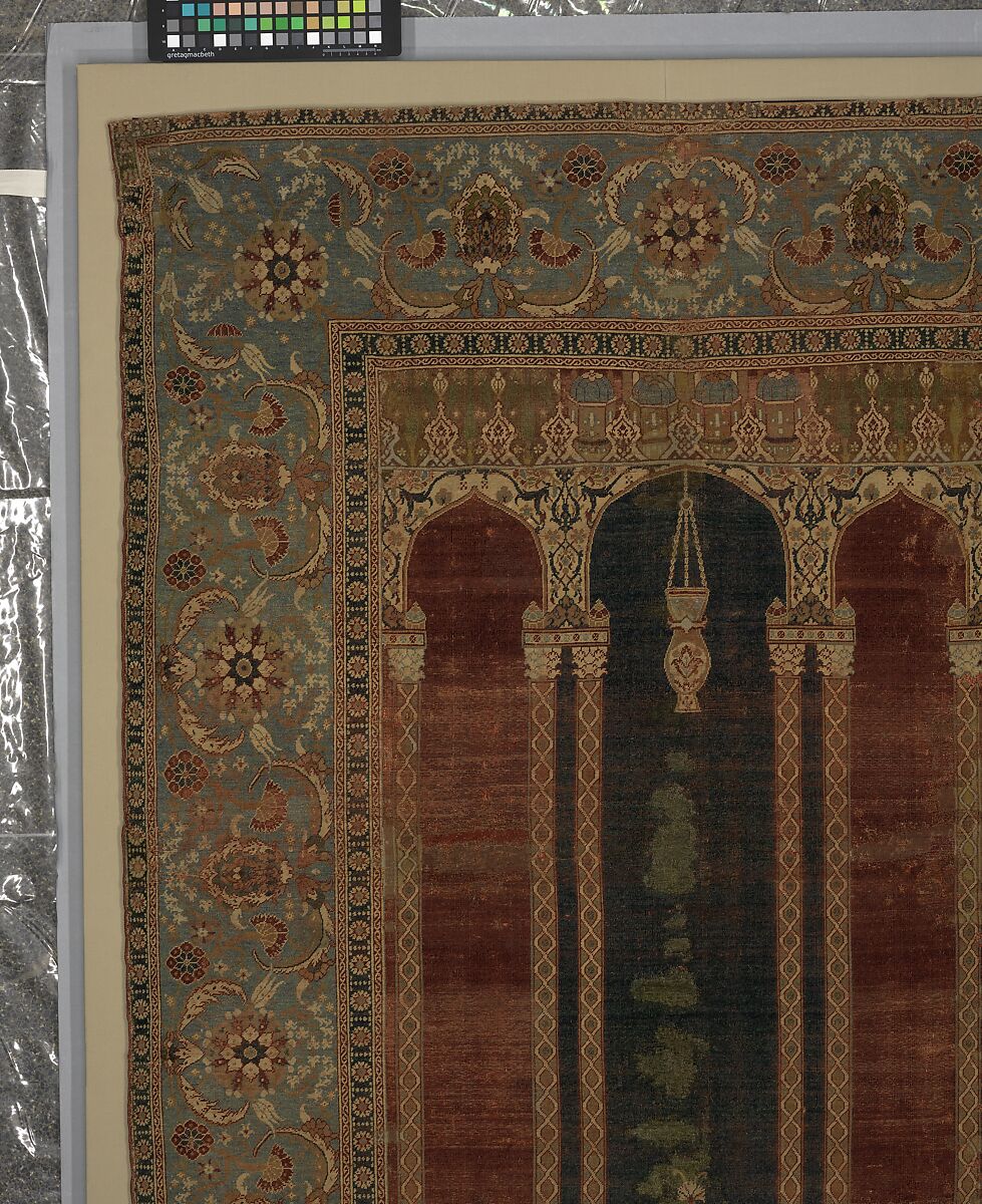 Carpet with Triple-Arch Design, Silk (warp and weft), wool (pile), cotton (pile); asymmetrically knotted pile 