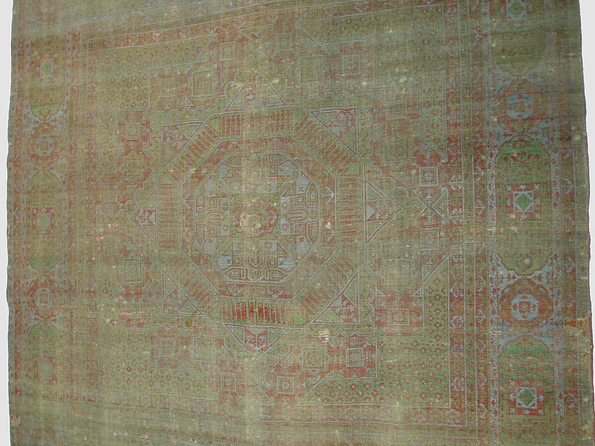 Mamluk Carpet, Wool, (warp, weft and pile); asymmetrically knotted pile