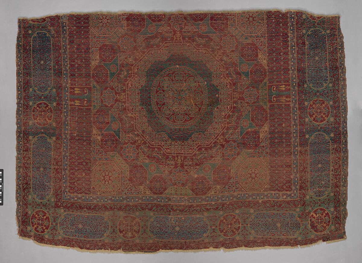 Mamluk Carpet, Wool, (warp, weft and pile); asymmetrically knotted pile 