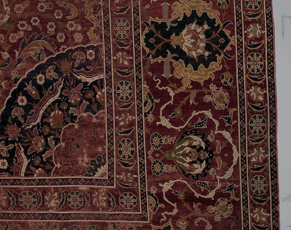 Carpet, Wool (warp, weft and pile); asymmetrically knotted pile