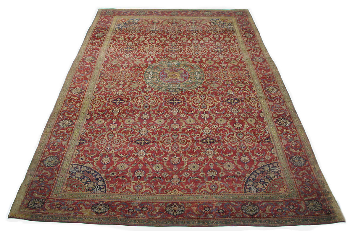 Carpet, Silk (warp), wool (weft and pile); asymmetrically knotted pile