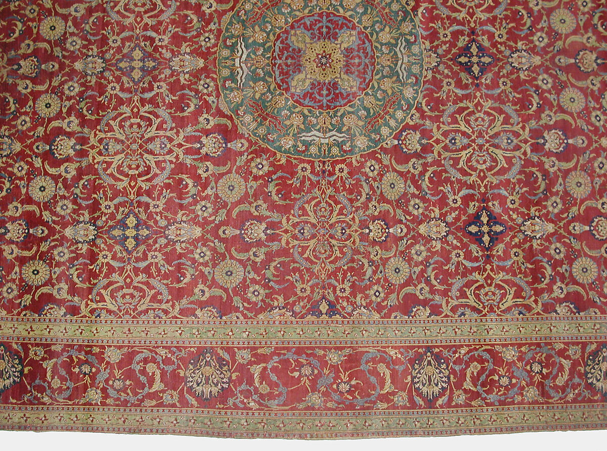 Carpet, Silk (warp), wool (weft and pile); asymmetrically knotted pile