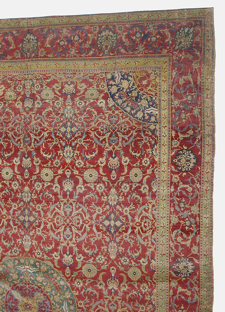 Carpet, Silk (warp), wool (weft and pile); asymmetrically knotted pile