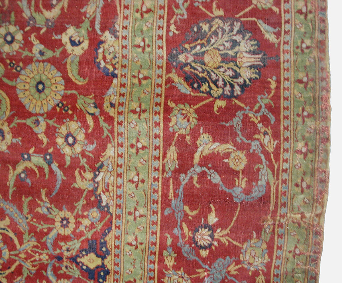 Carpet, Silk (warp), wool (weft and pile); asymmetrically knotted pile