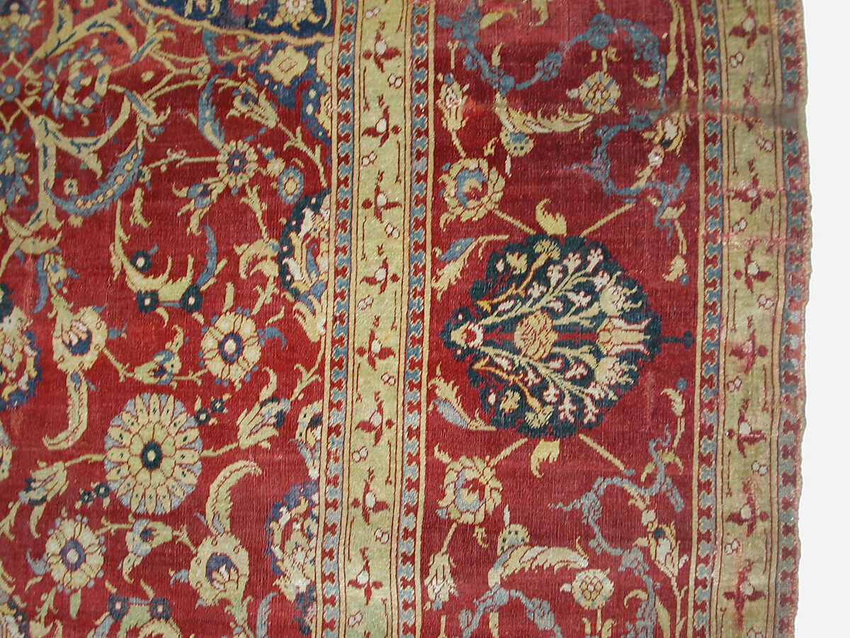 Carpet, Silk (warp), wool (weft and pile); asymmetrically knotted pile