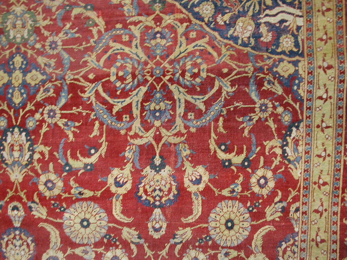 Carpet, Silk (warp), wool (weft and pile); asymmetrically knotted pile