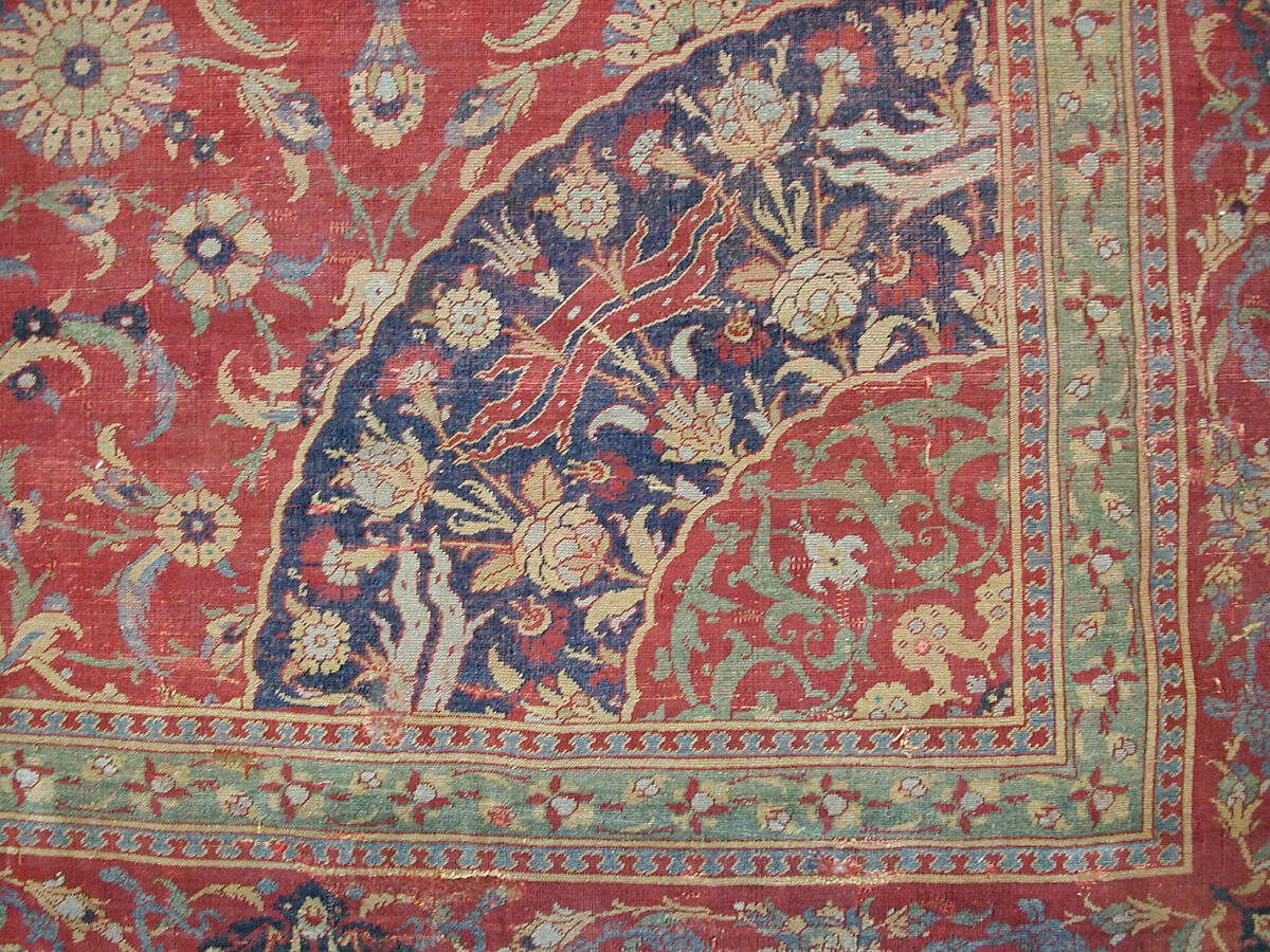 Carpet, Silk (warp), wool (weft and pile); asymmetrically knotted pile