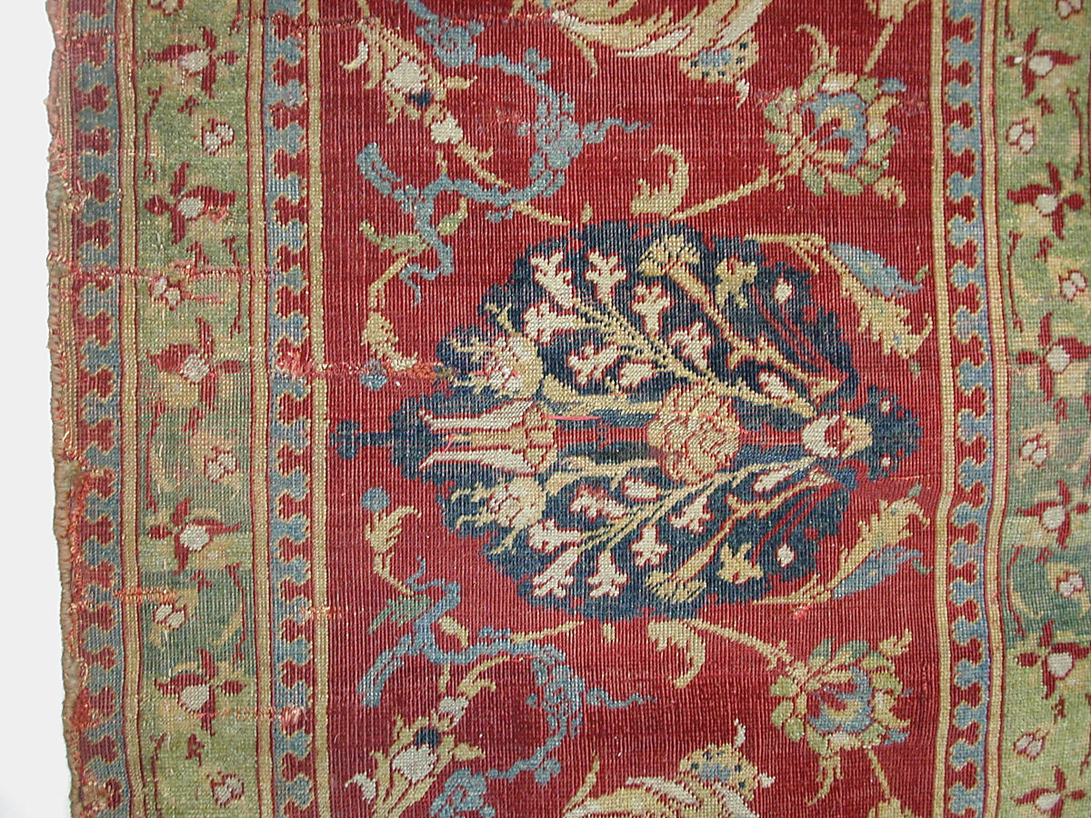 Carpet, Silk (warp), wool (weft and pile); asymmetrically knotted pile